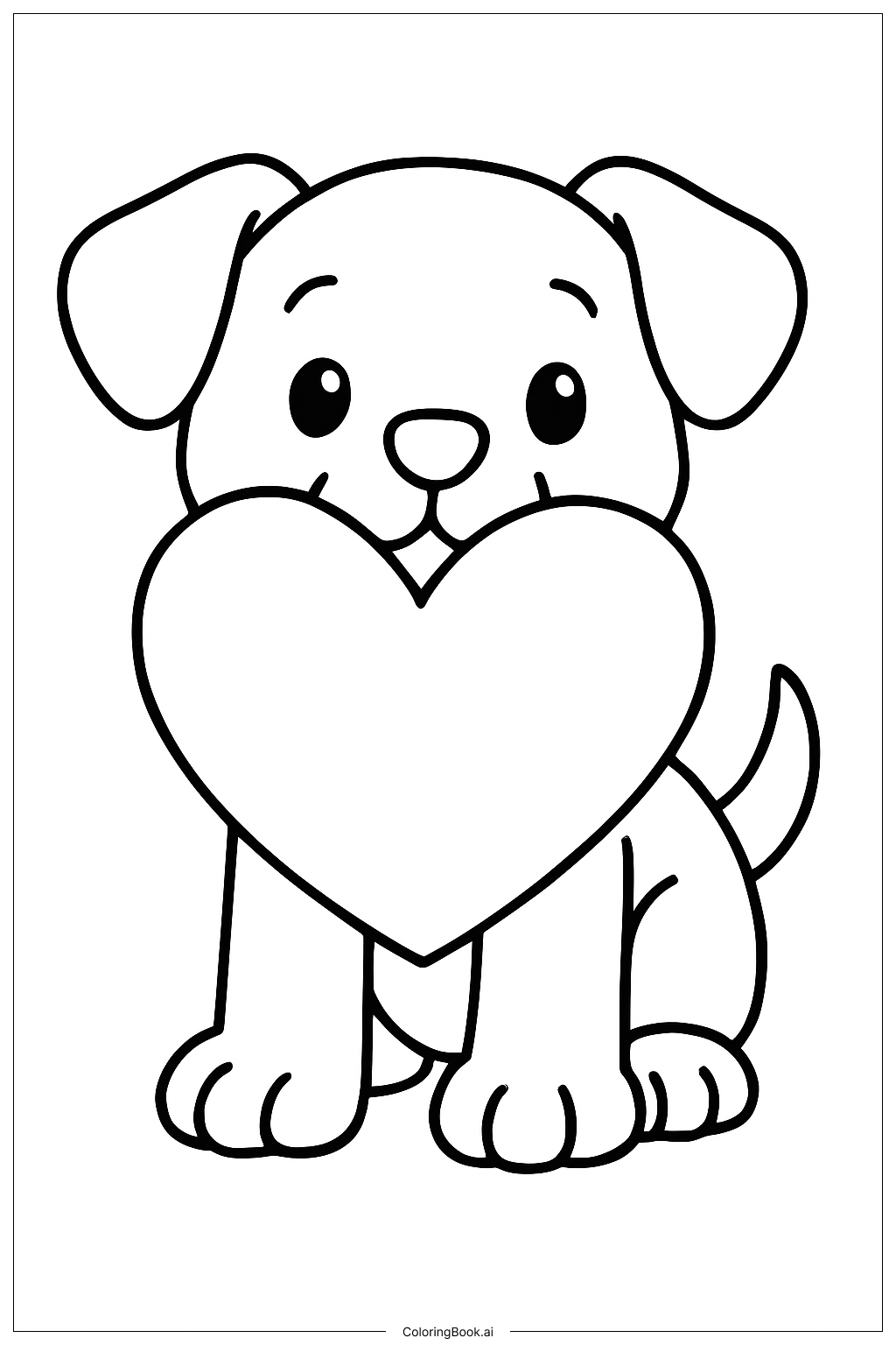  Puppy Holding A Heart Coloring Page 