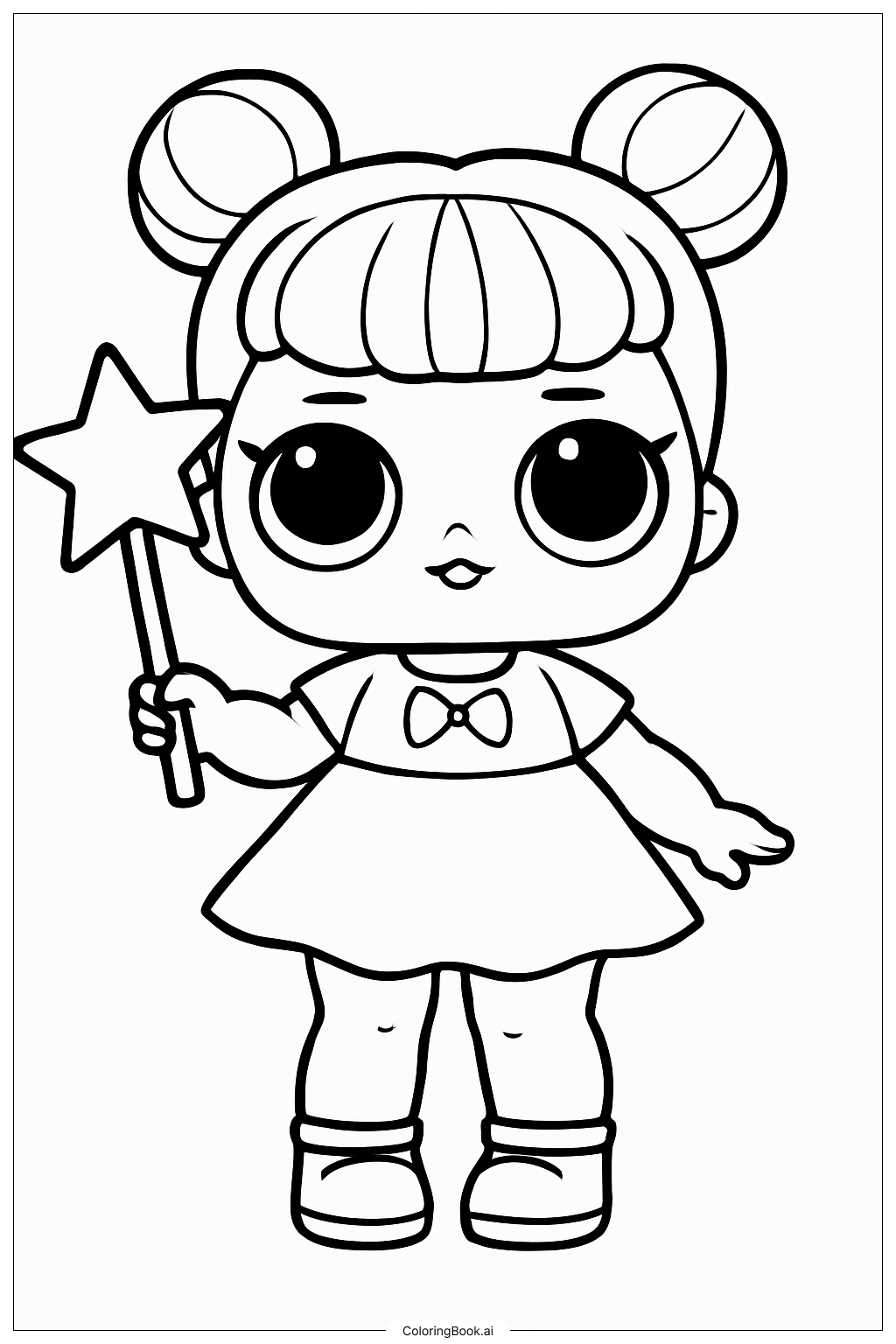 Página para colorir de Boneca Lol com Varinha de Estrela