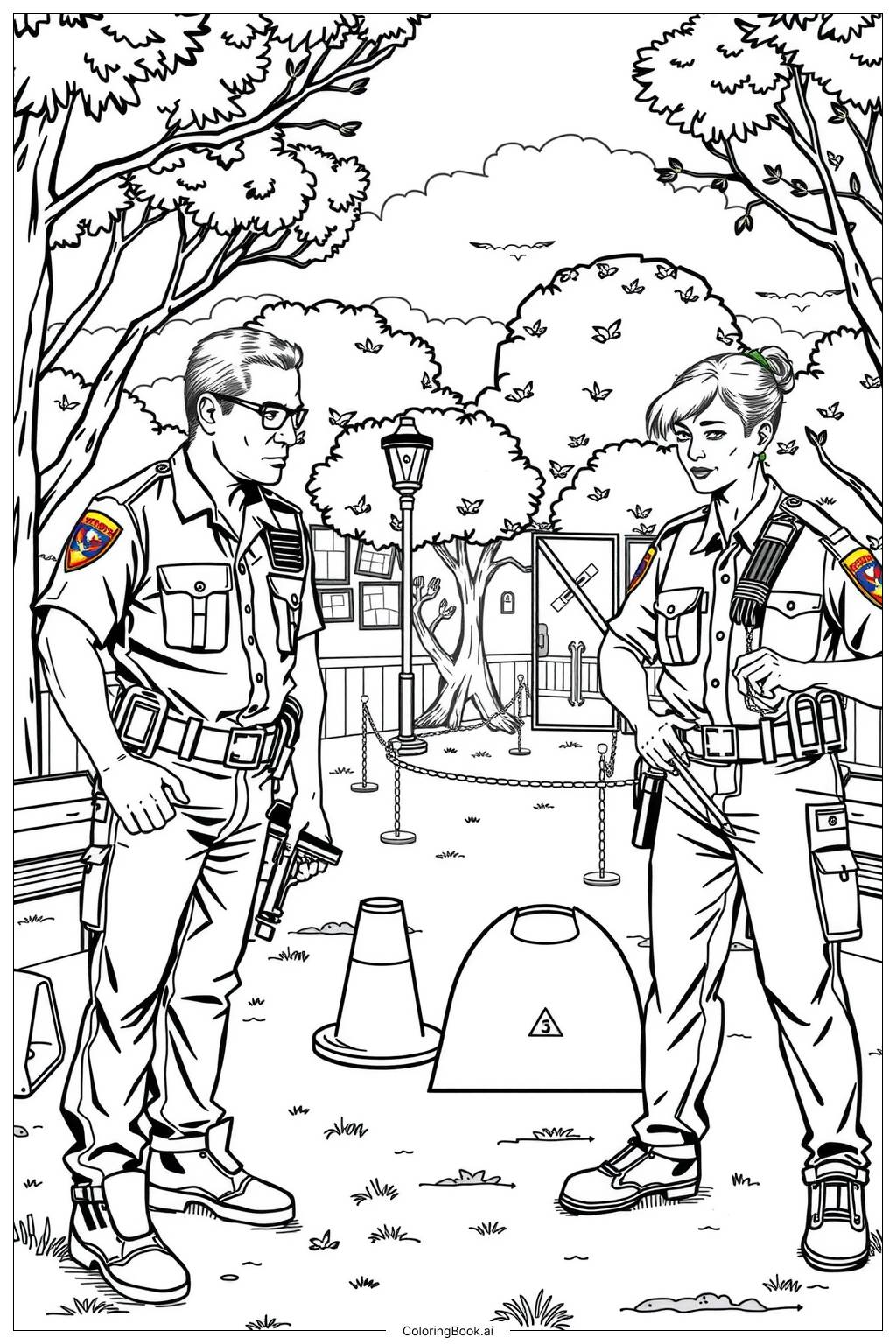  Police Team Training in the Park Coloring Page 