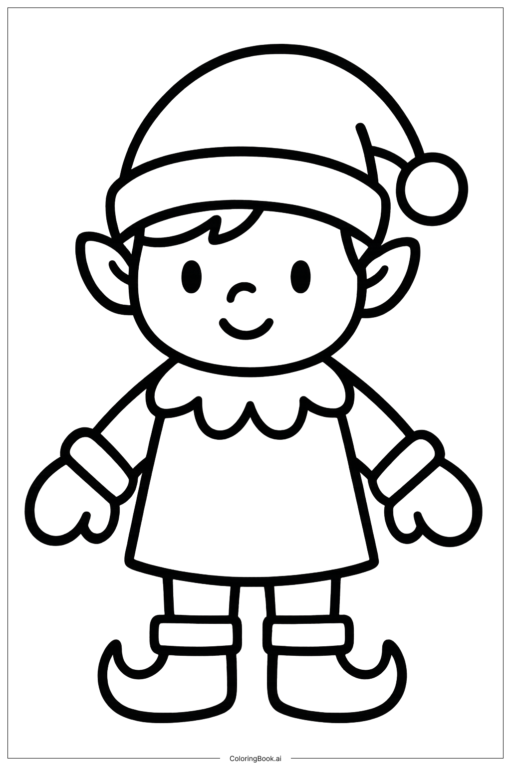 Christmas Elf Wearing Mittens填色页 