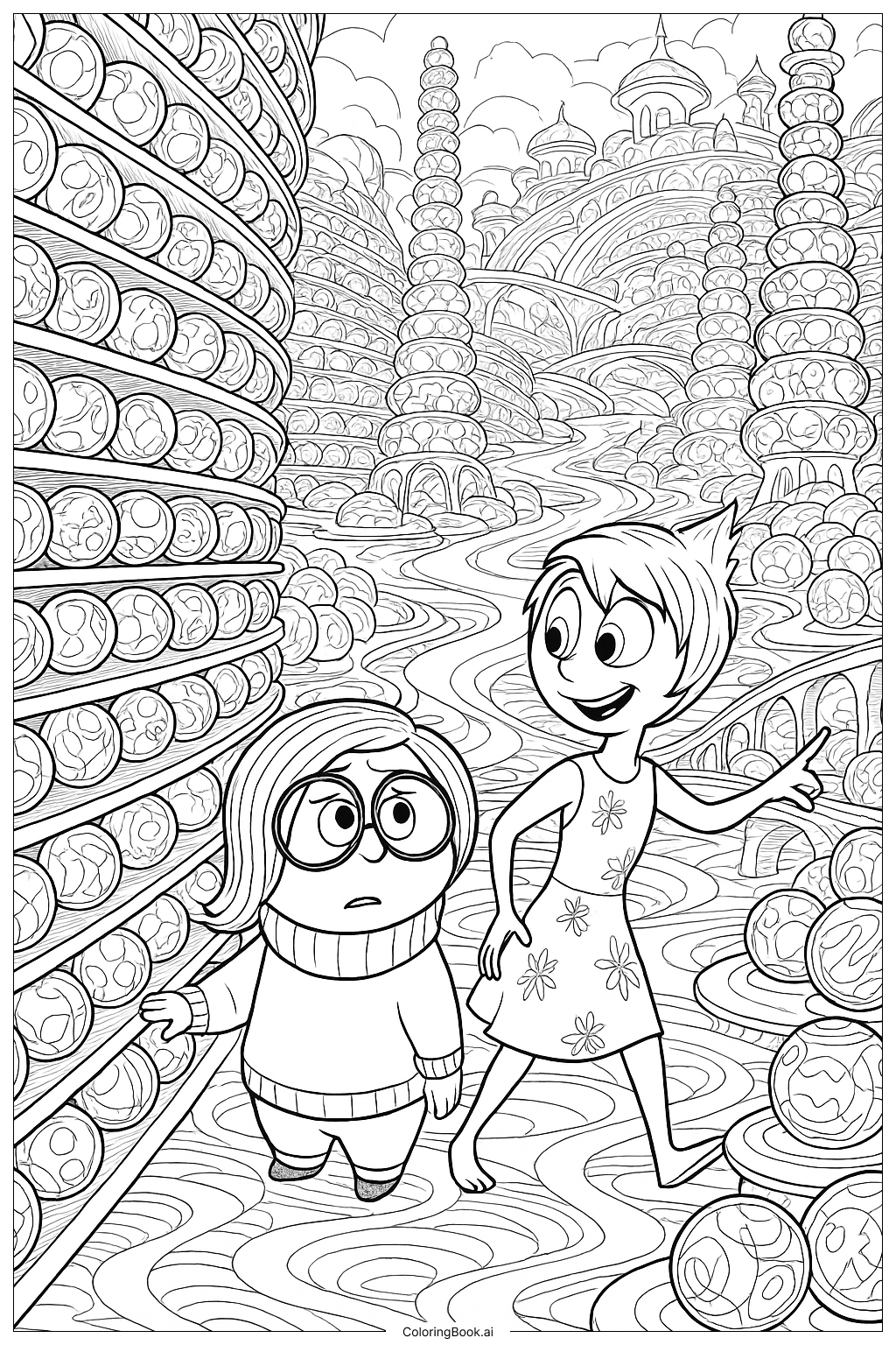 Inside Out Joy And Sadness Lost In Long Term Memory Coloring Page