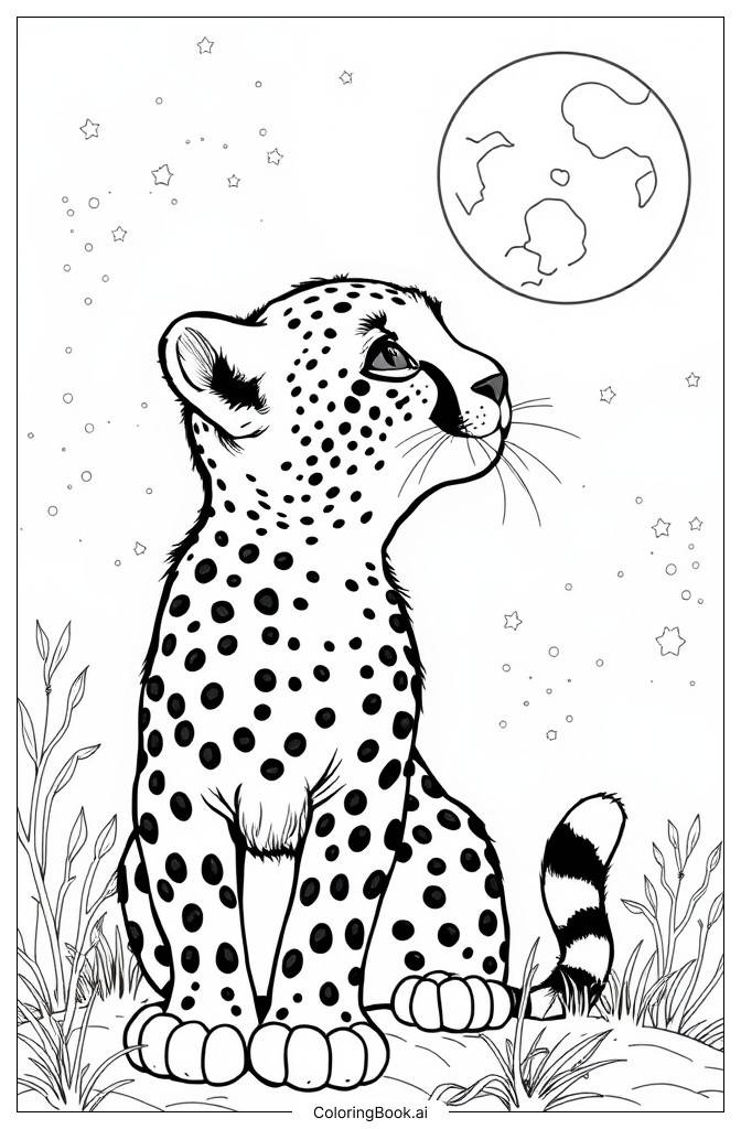  Baby Cheetah Gazing Coloring Page 