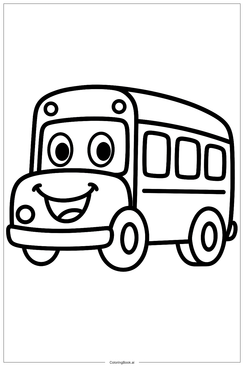  Fröhlicher lächelnder Schulbus Ausmalseite 