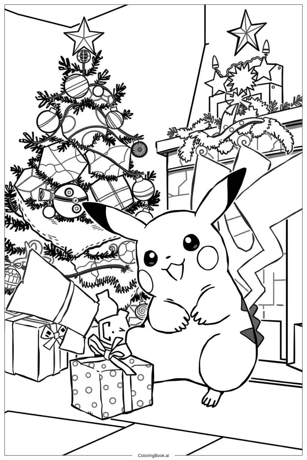  Pikachu Christmas Tree-2 Coloring Page 