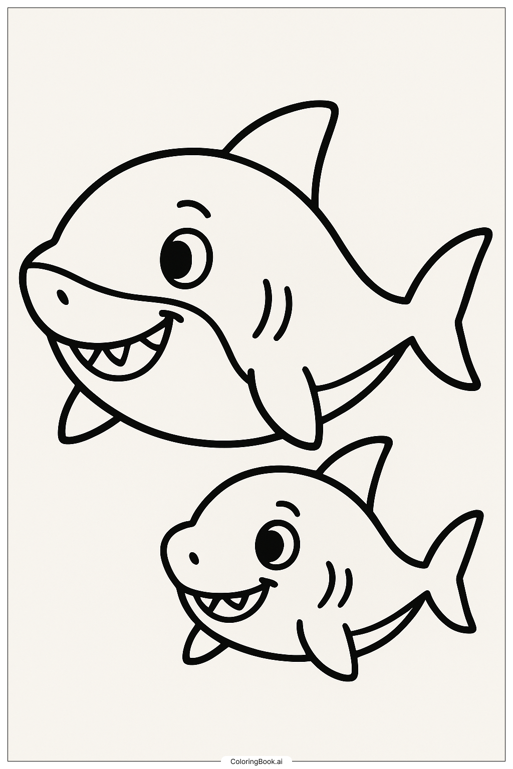 ママシャークとベビーシャークの塗り絵ページ 