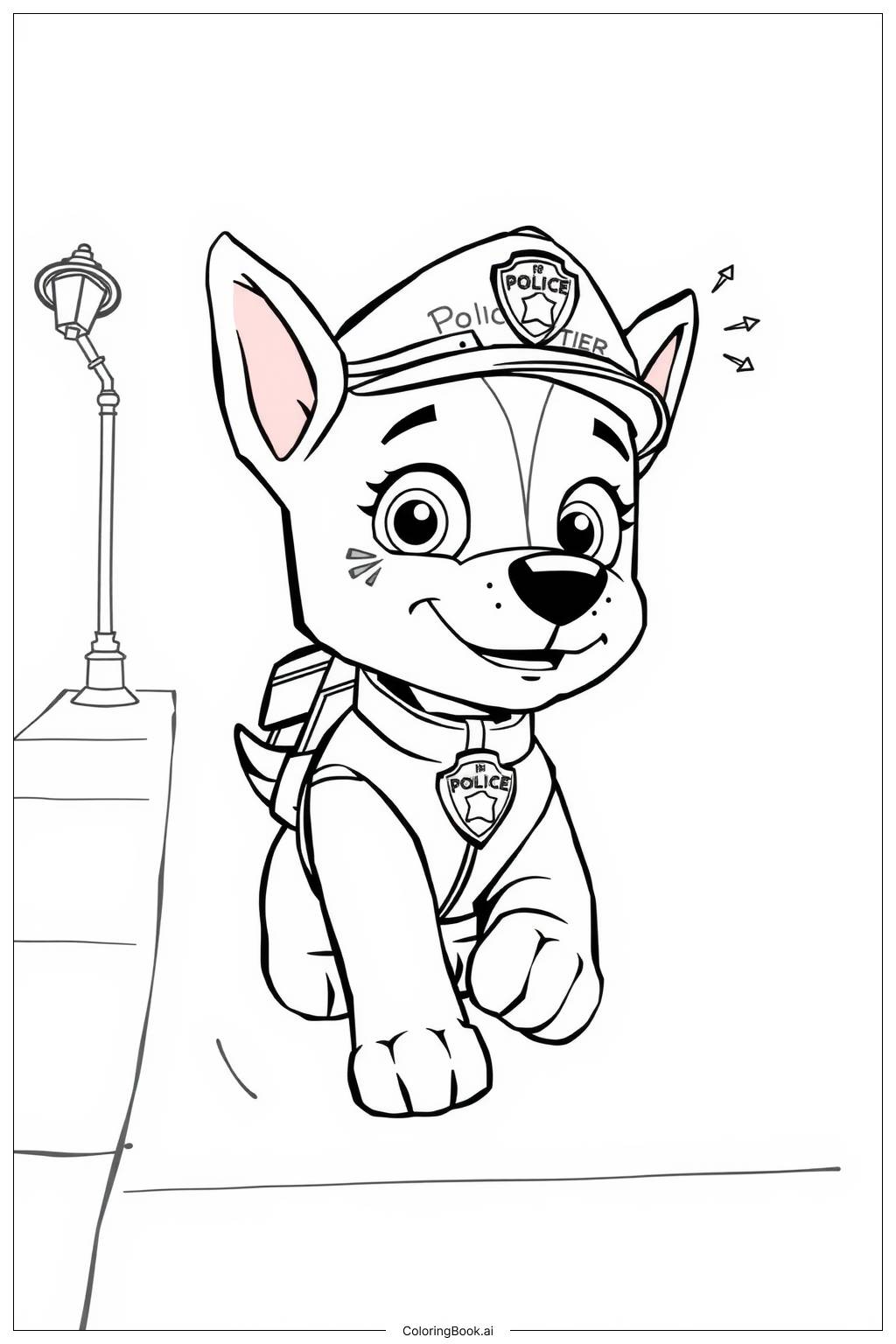  Página para colorear de Chase Paw Patrol en una Misión 