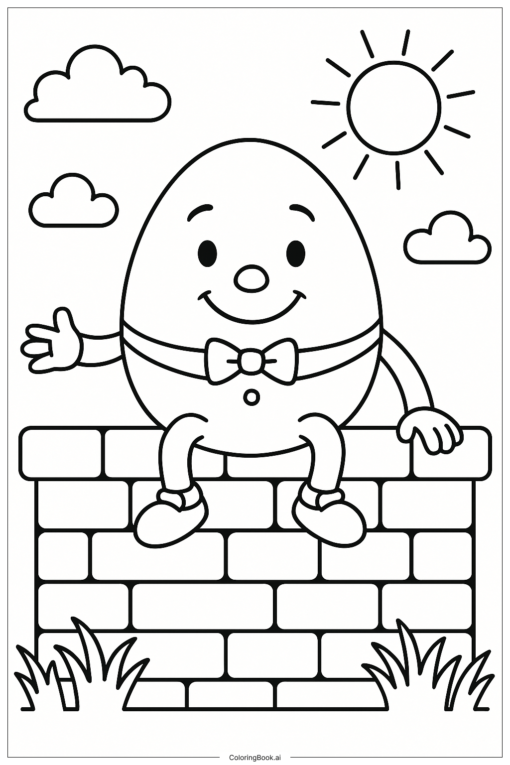Humpty Dumpty Ei sitzt auf einer Mauer Ausmalseite