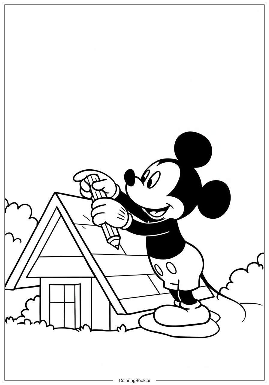  Página para colorir de Mickey Mouse Consertando o Telhado da Casa do Mickey 