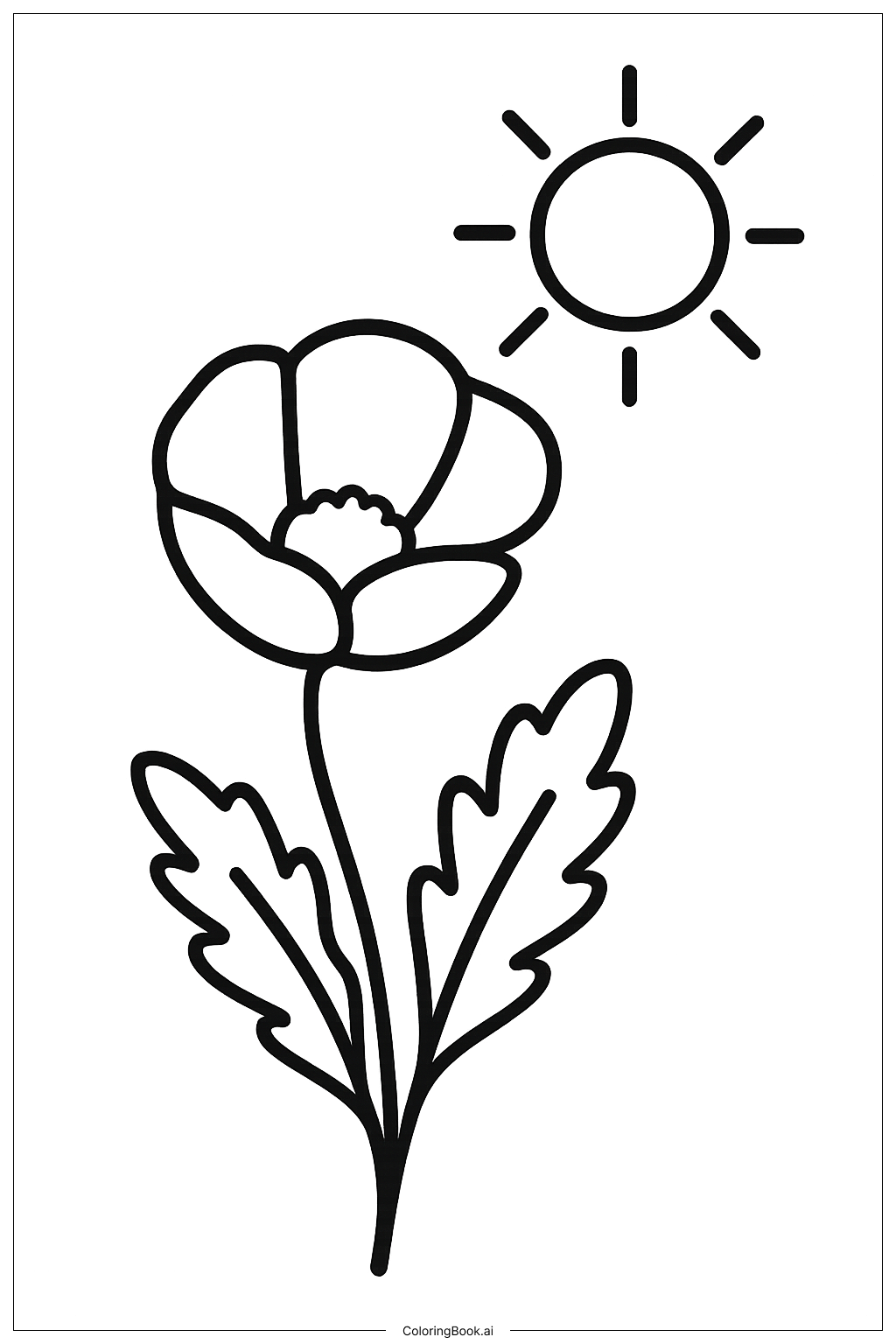  Trang tô màu Hoa Anh Túc Và Một Mặt Trời Đơn Giản 