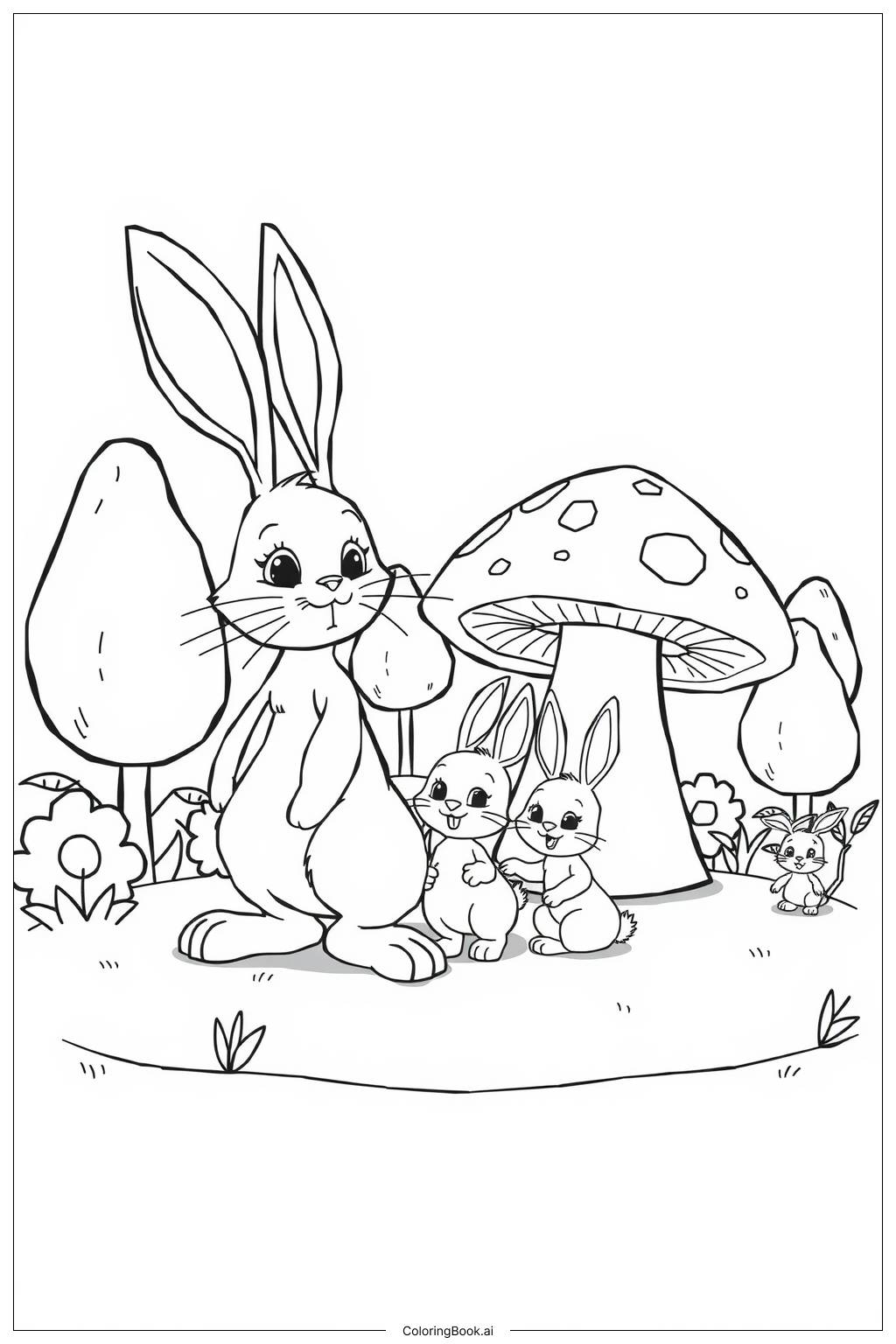  Bunny Family Forest Adventure Coloring Page 