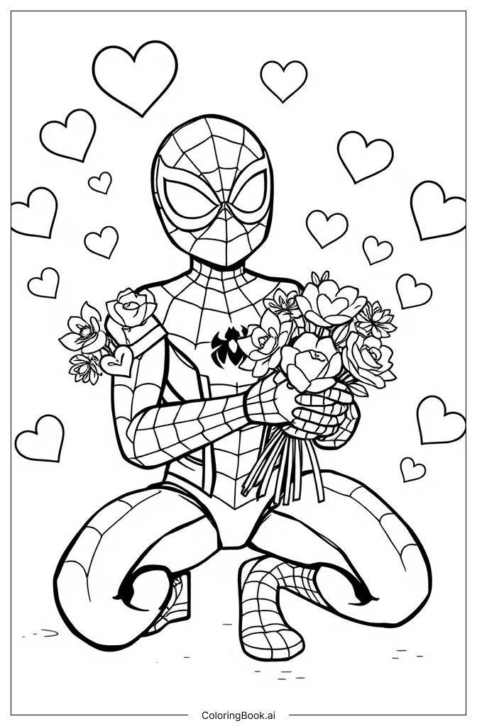  Página para colorir de Homem-Aranha do Dia dos Namorados 