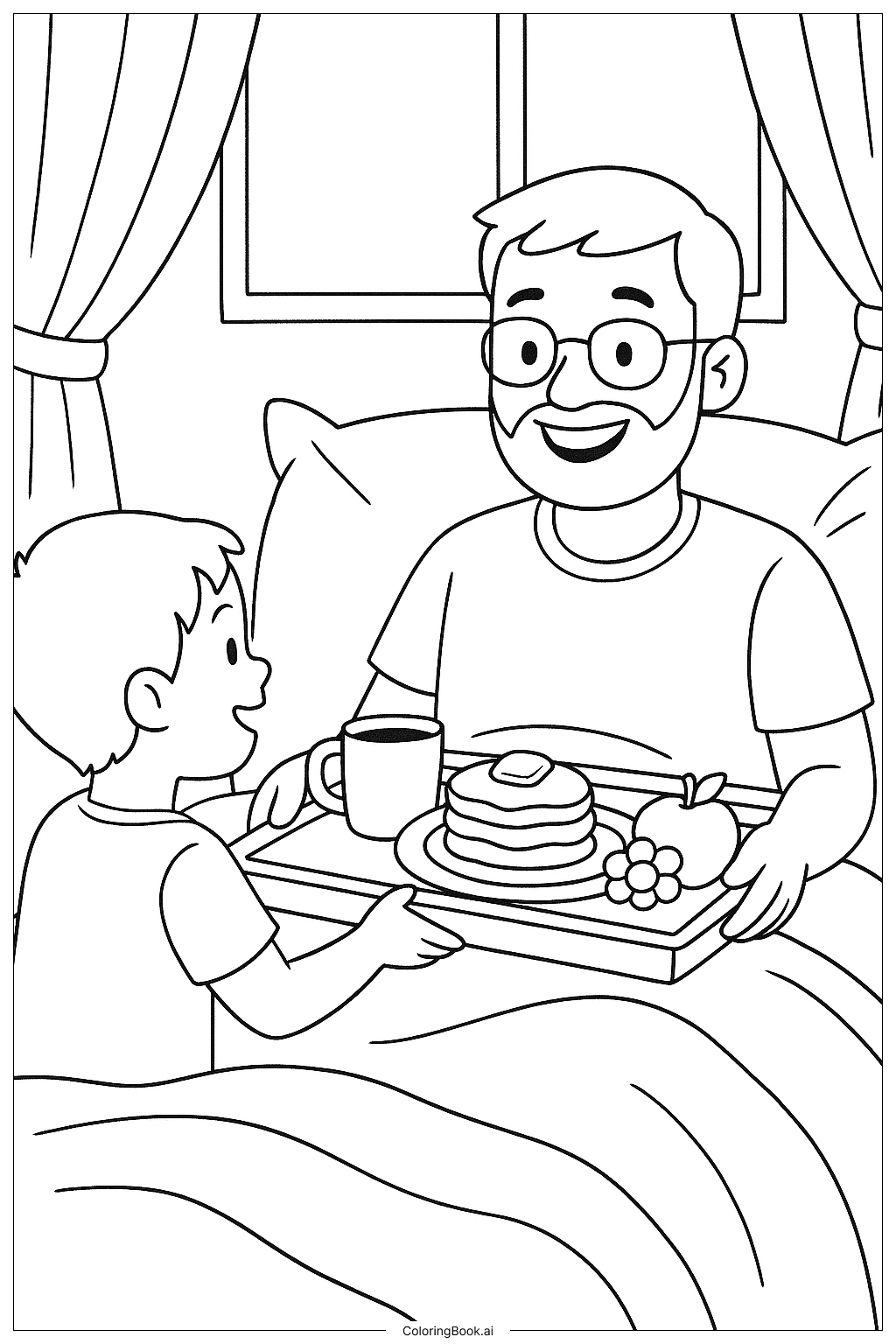 Fathers Day Breakfast In Bed Coloring Page