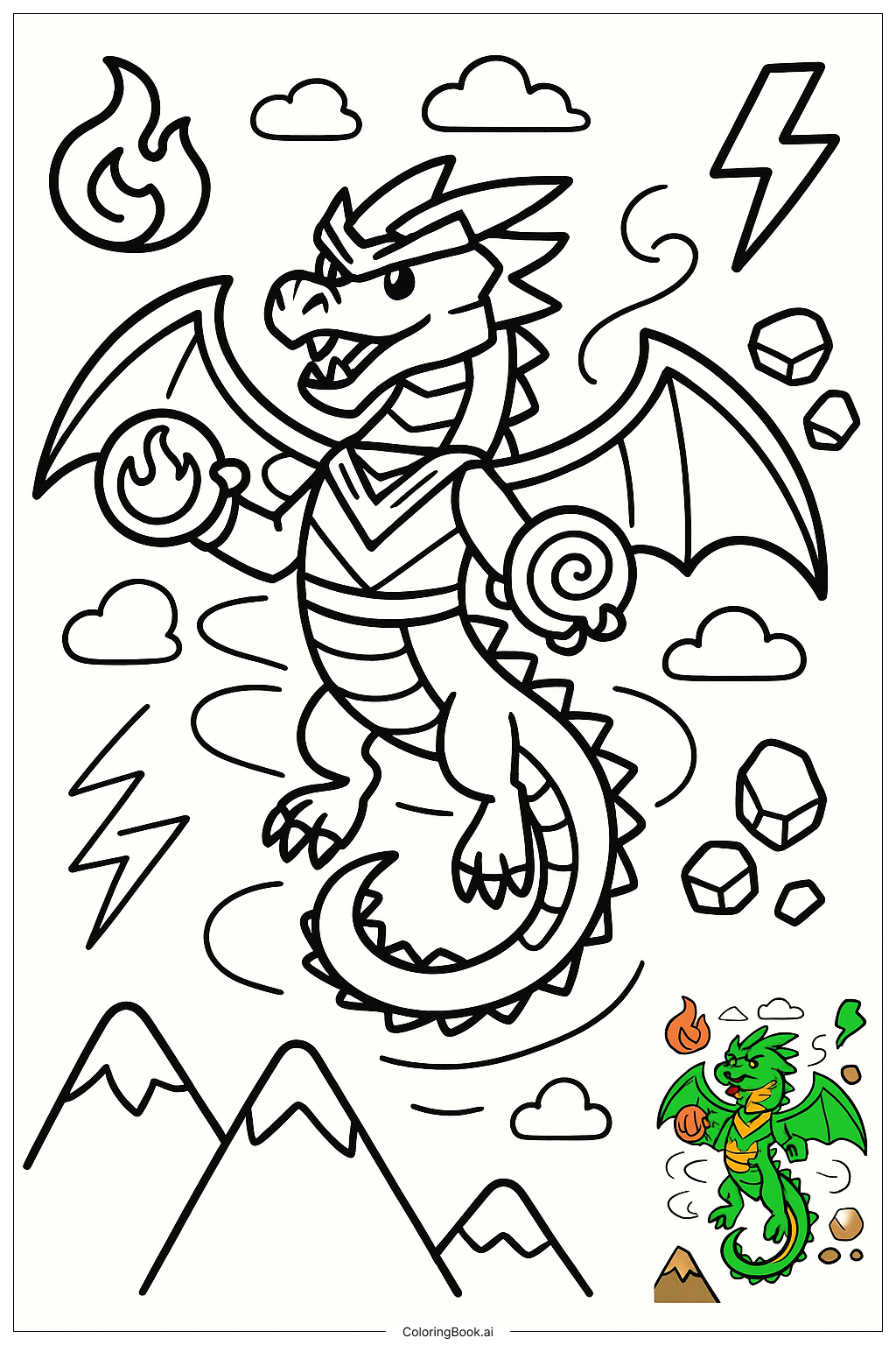  ニンジャゴー ドラゴン ライジング エレメンタルパワーの塗り絵ページ 