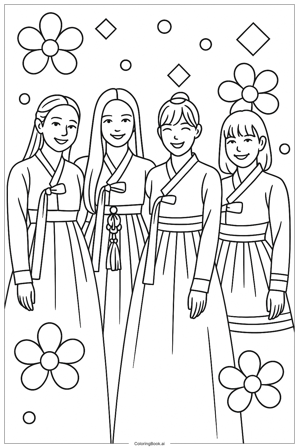  Blackpink In "How You Like That" Hanboks Coloring Page 
