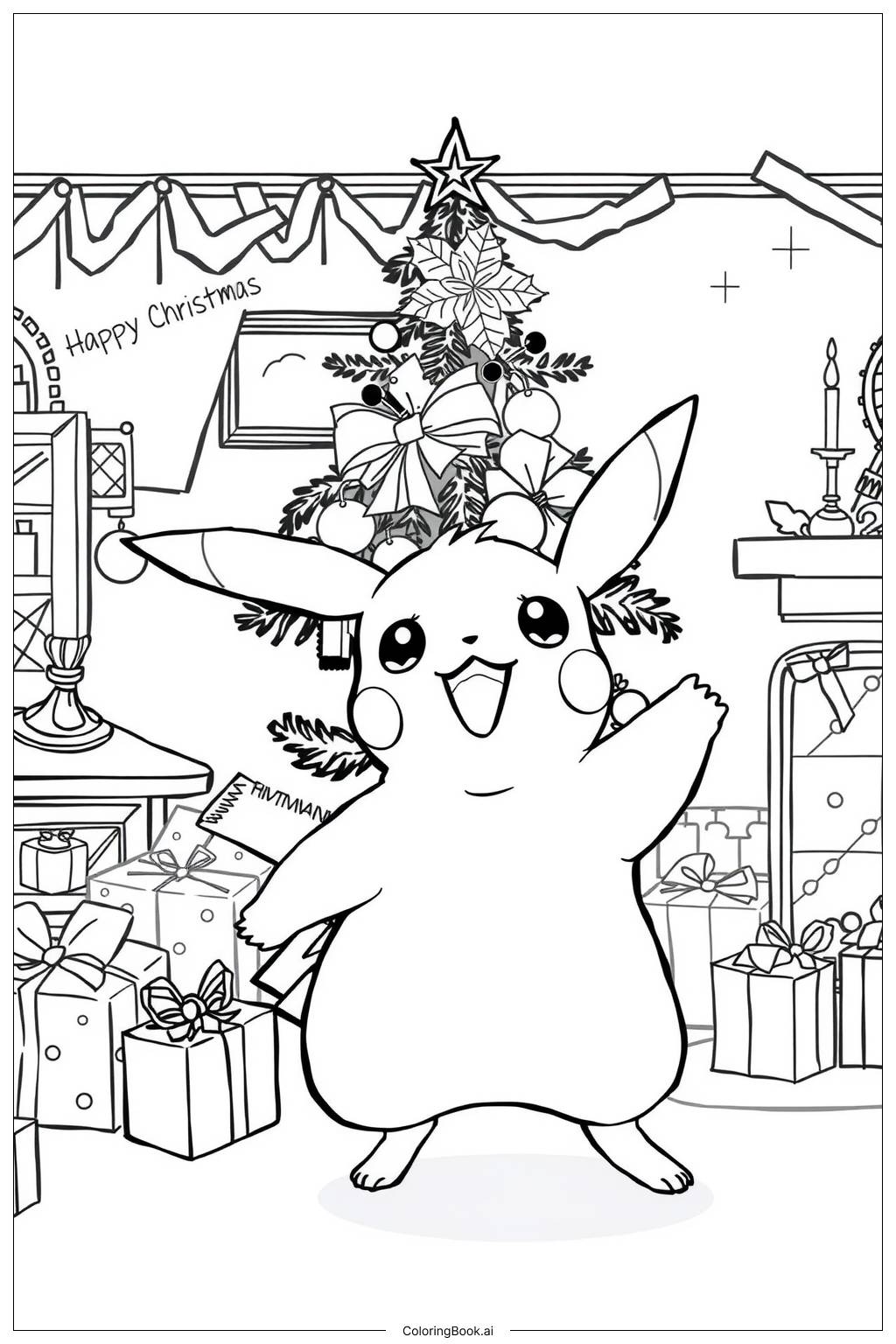  Page de coloriage Pikachu Fête de Noël-2 