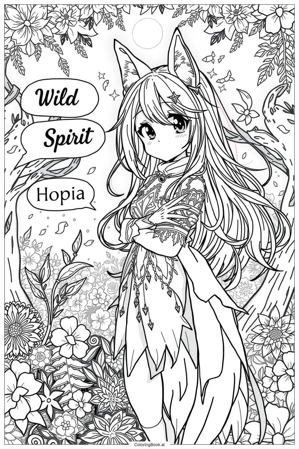  wolf anime girl Coloring Page 