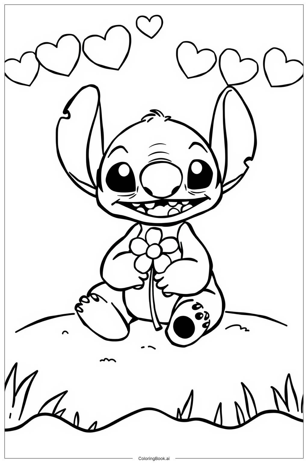  Page de coloriage Adorable Stitch mignon dans la scène Ohana 