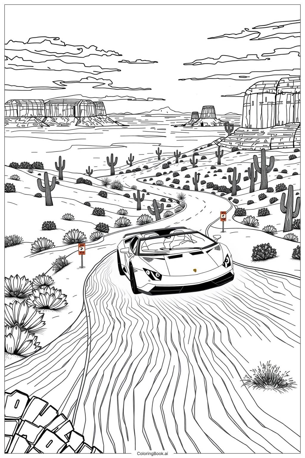  Lamborghini Desert Road Coloring Page 