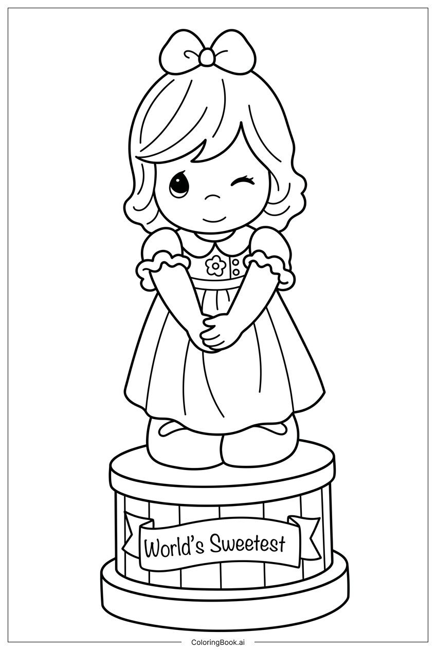  Página para colorear de Niña guiñando un ojo de Precious Moments sobre el pedestal más dulce 