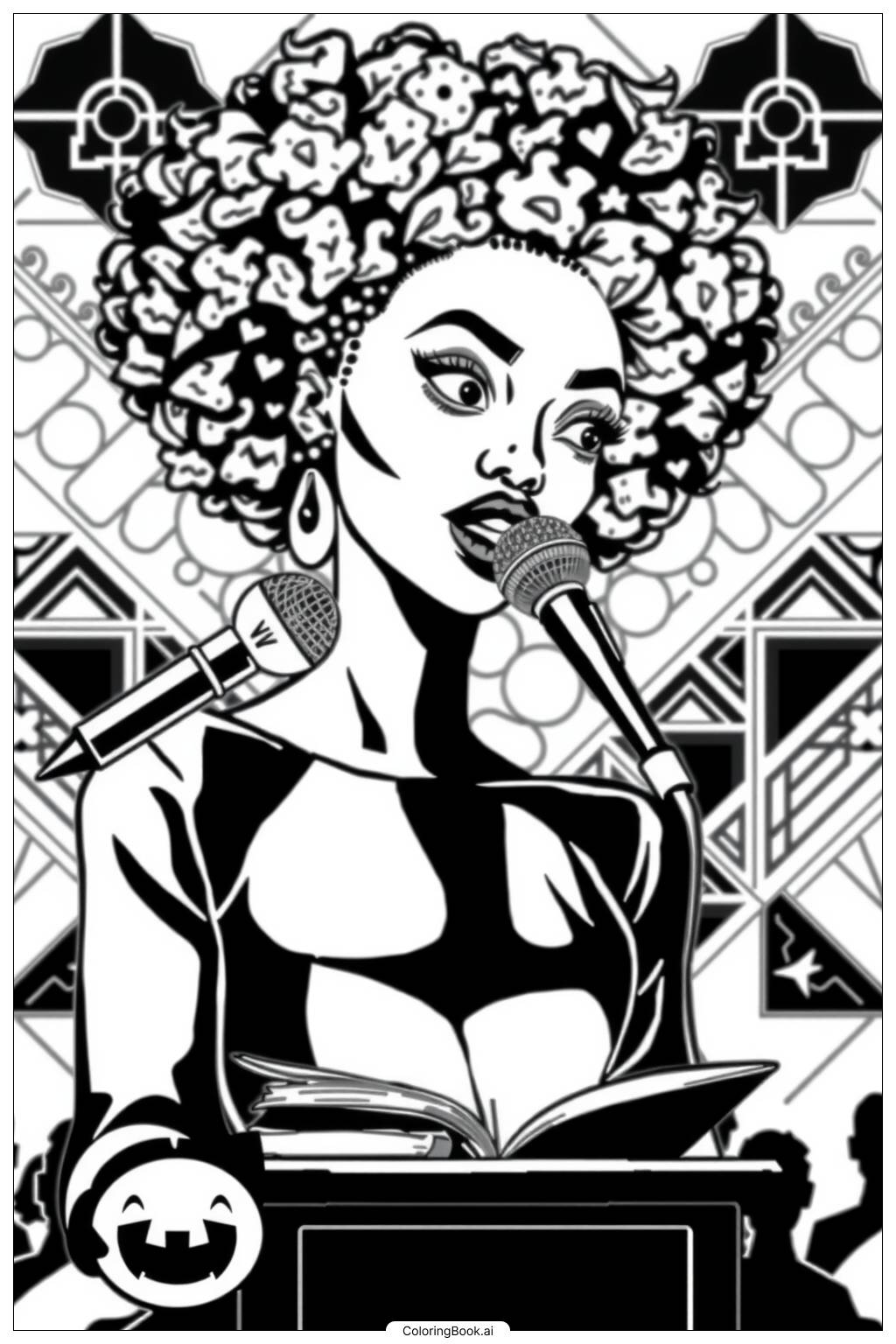  Black Girl Sharing Her Story with the World Coloring Page 