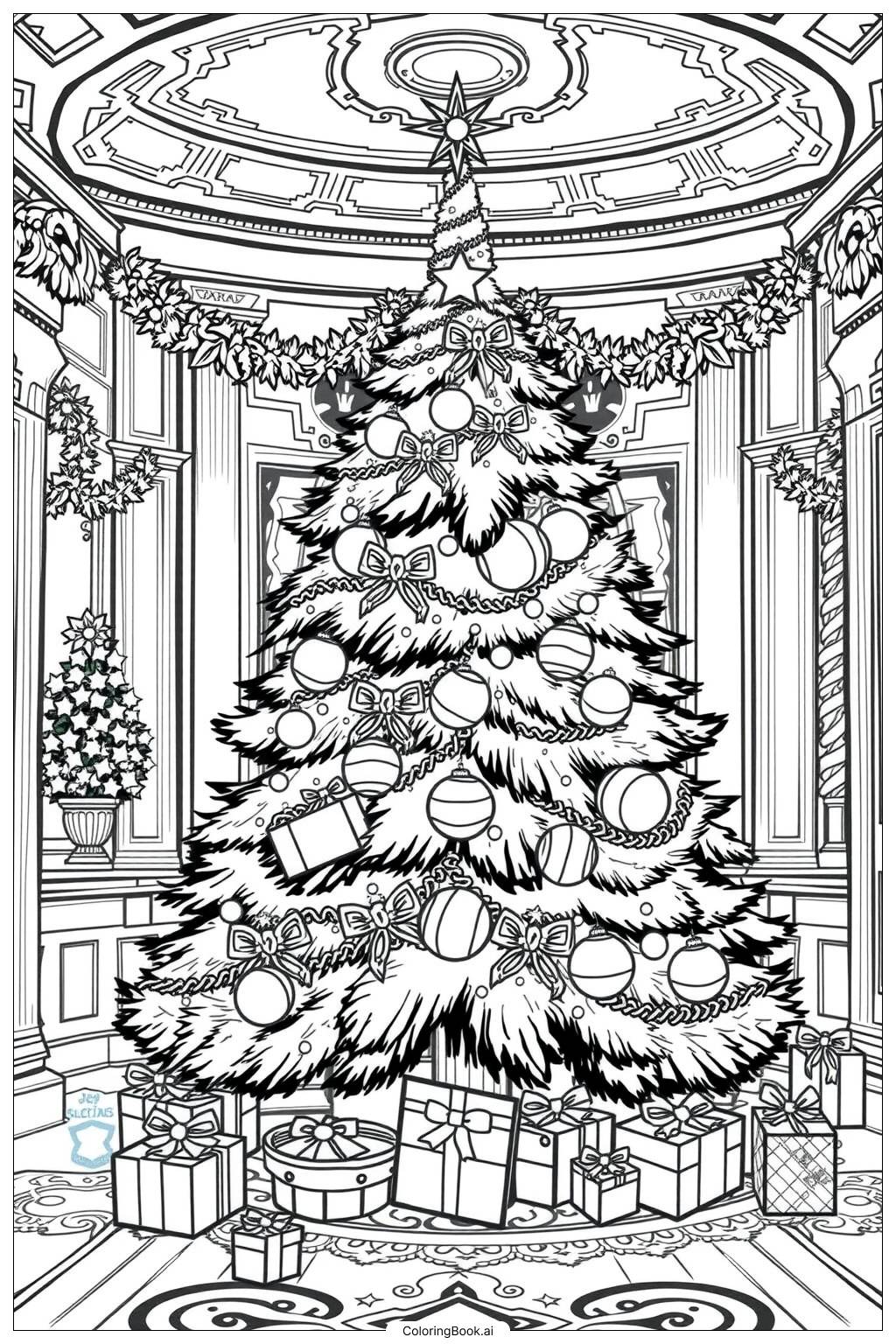  Página para colorear de Palacio del Árbol de Navidad Real 