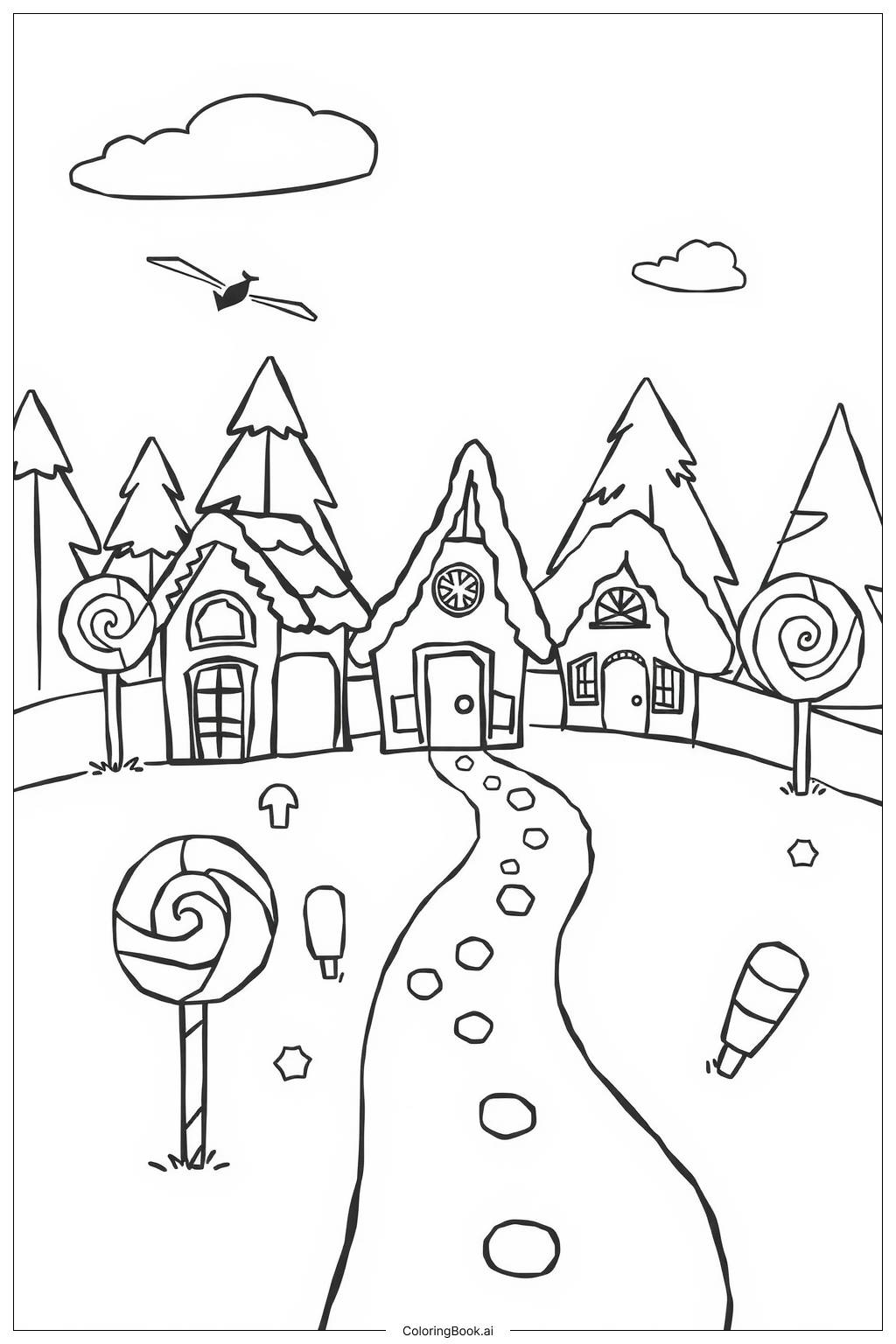  Gingerbread Village Scene Coloring Page 