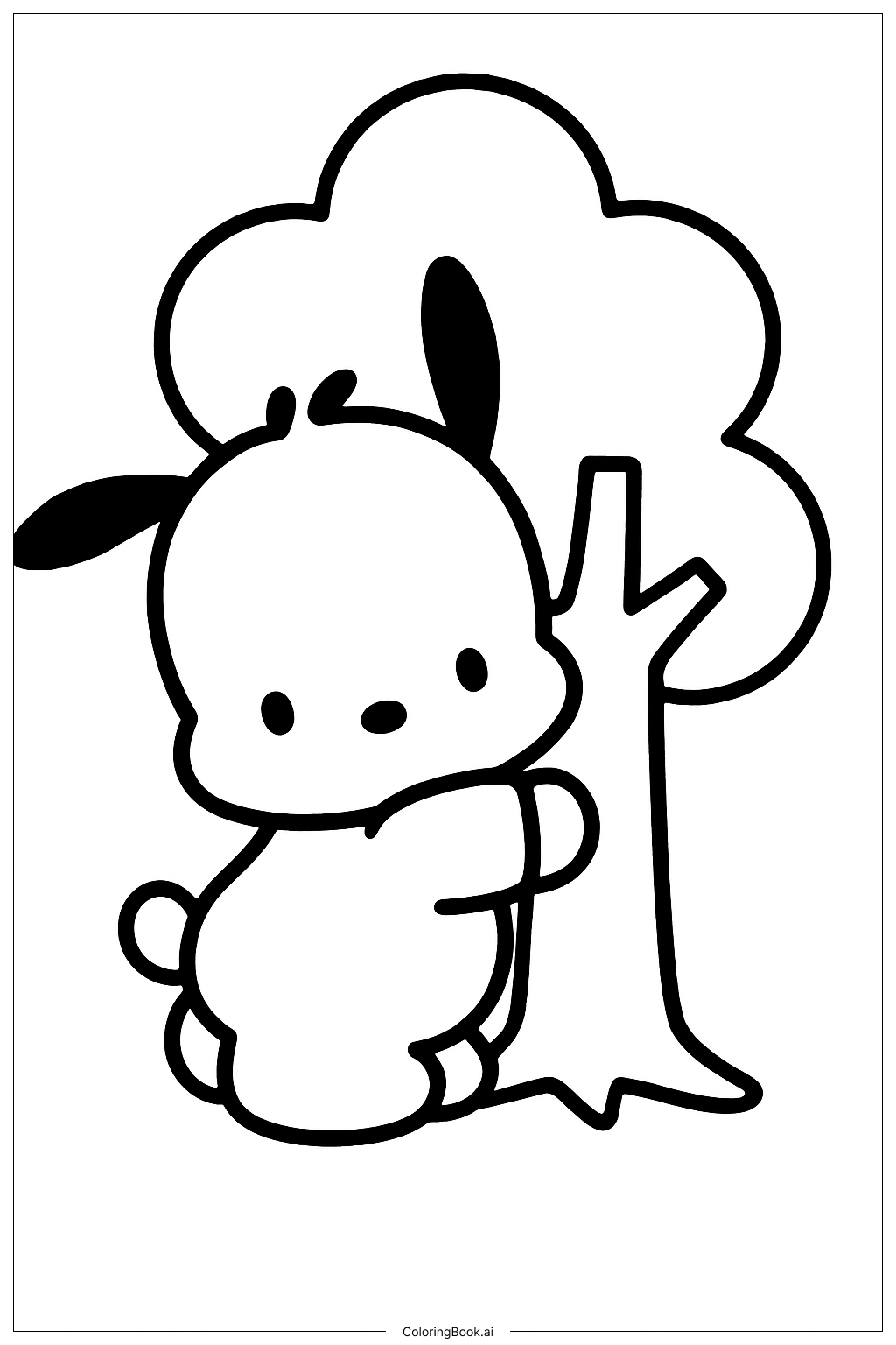 Pochacco 擁抱樹著色頁