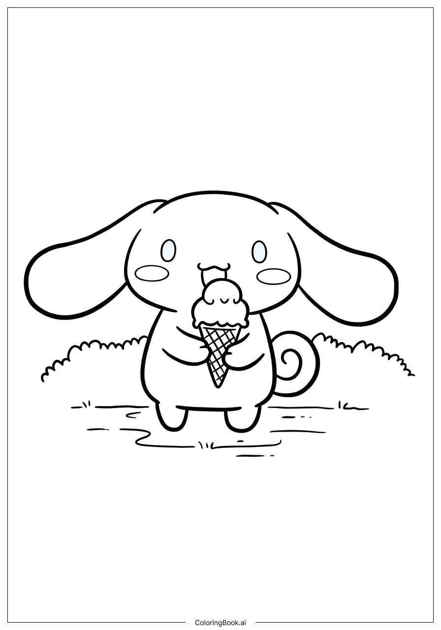  Página para colorear de Cinnamoroll con cono de helado 