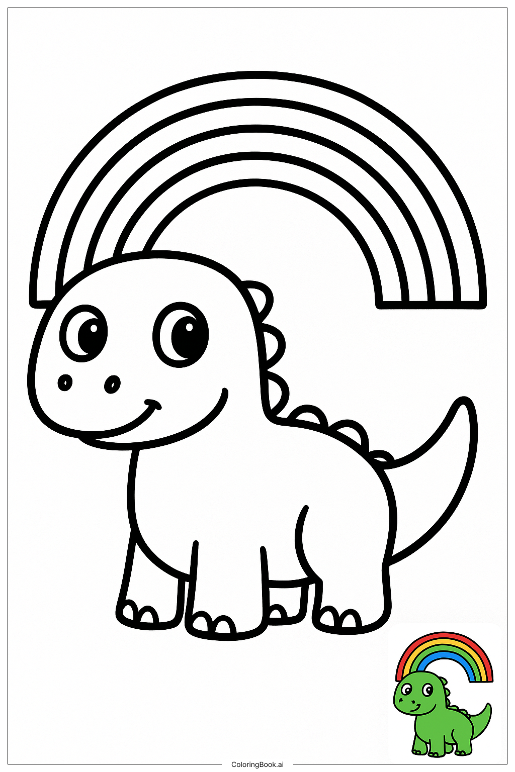  Page de coloriage Dinosaure et Arc-en-ciel 