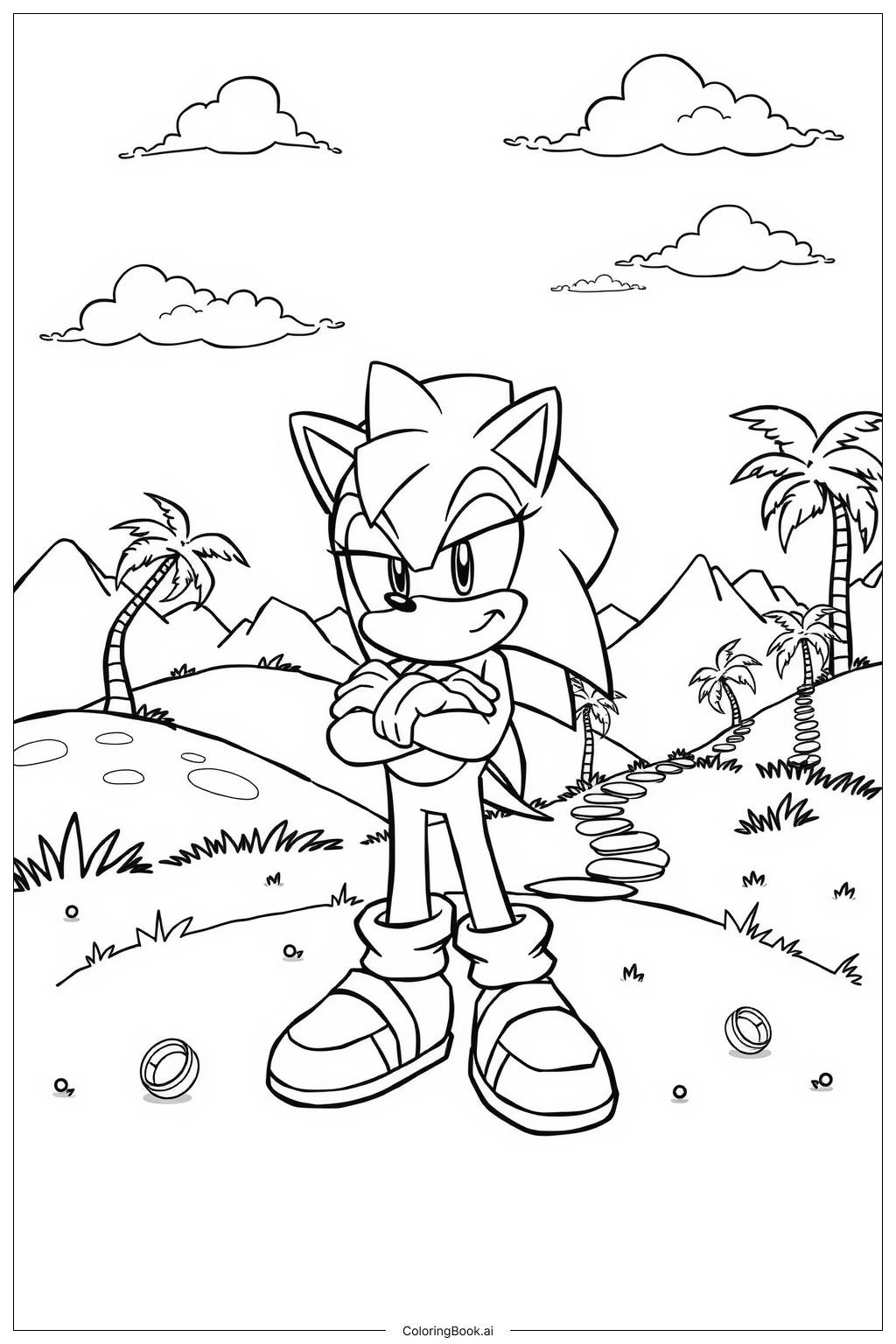  Página para colorir de sonic sorridente na zona verde 