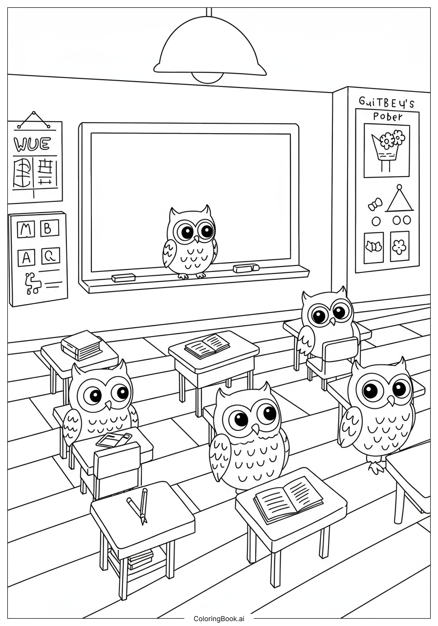 Página para colorear de Clase de Búhos