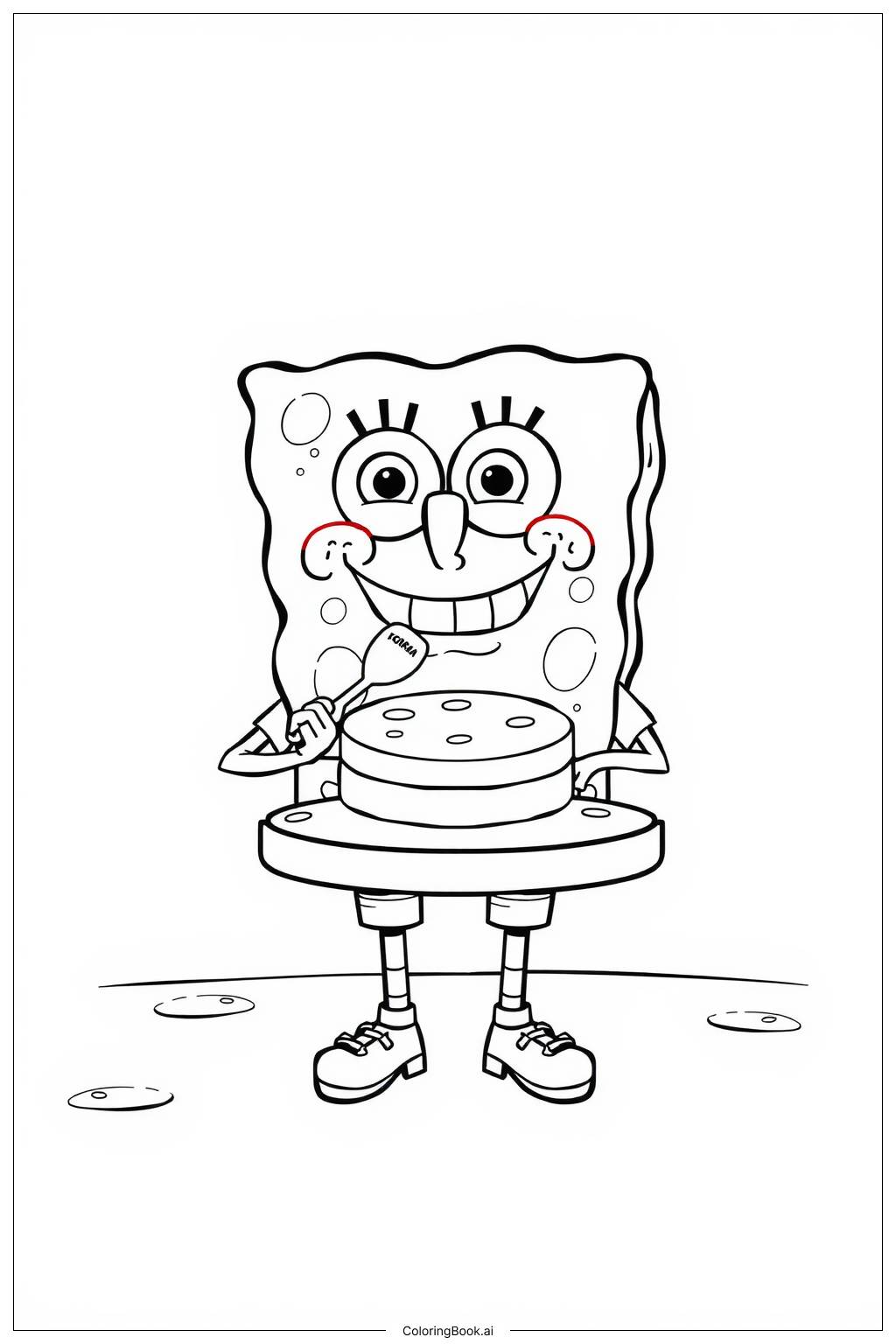  Página para colorir de Spongebob Cozinhando Hambúrgueres Krabby 