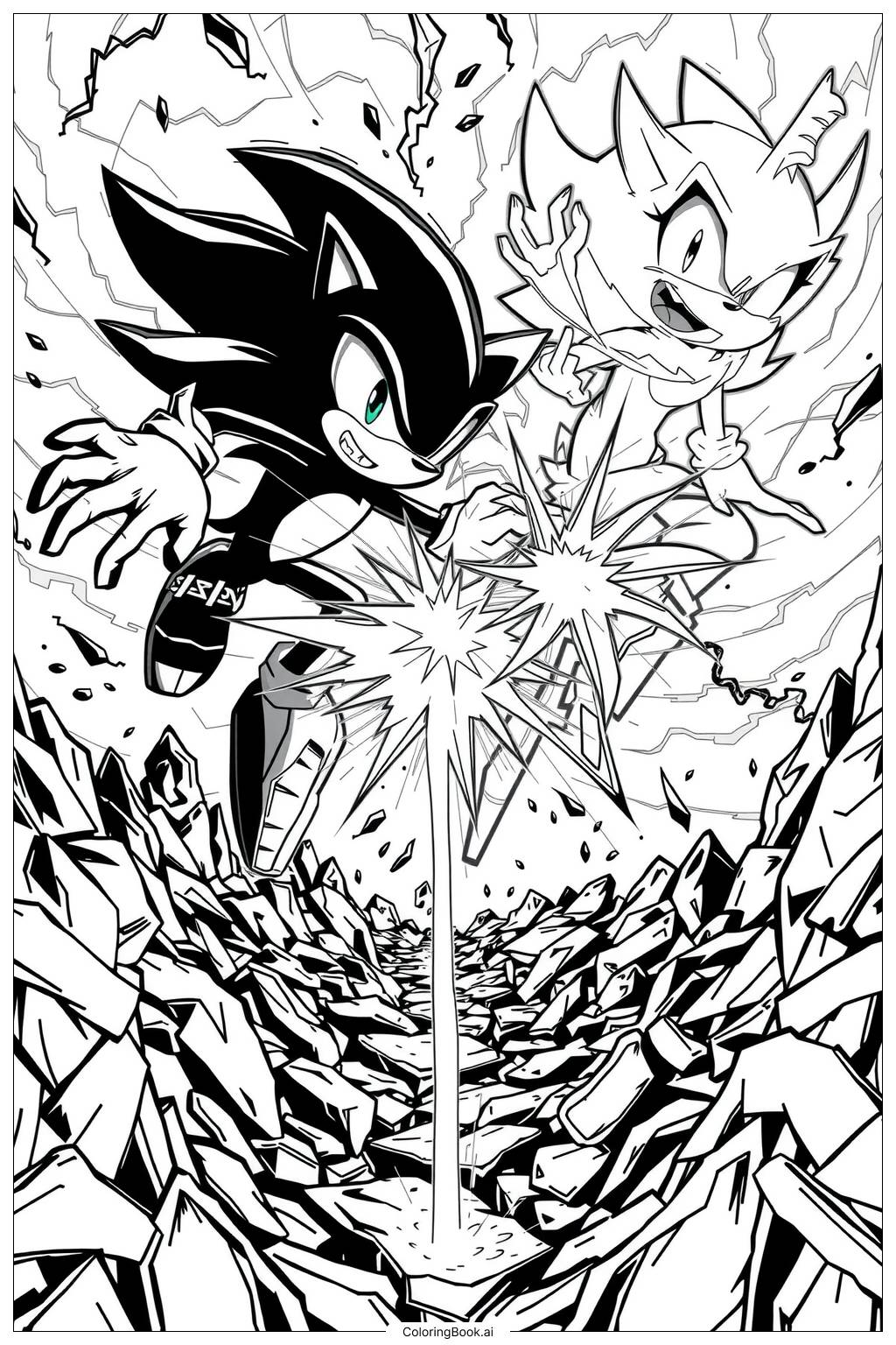  Página para colorir de sonic negro e sonic hiper em uma batalha dramática-2 