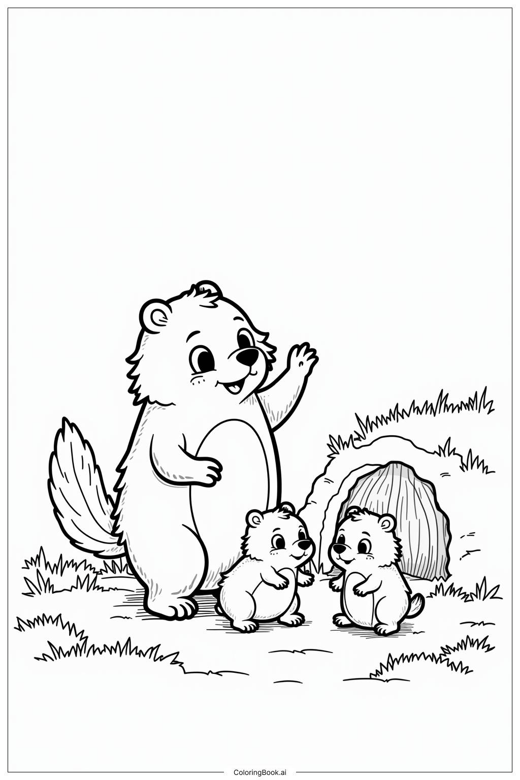  Ground Hog Meeting Friends on Groundhogs Day Coloring Page 