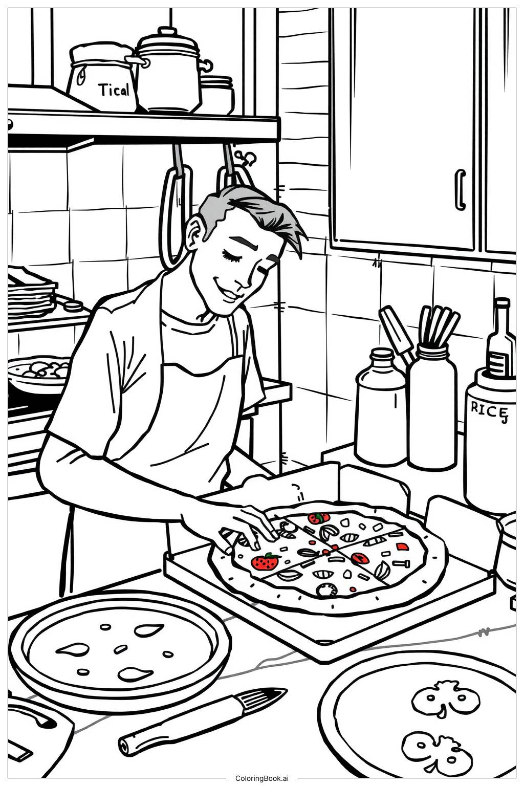  Making Pizza at Home-2 Coloring Page 