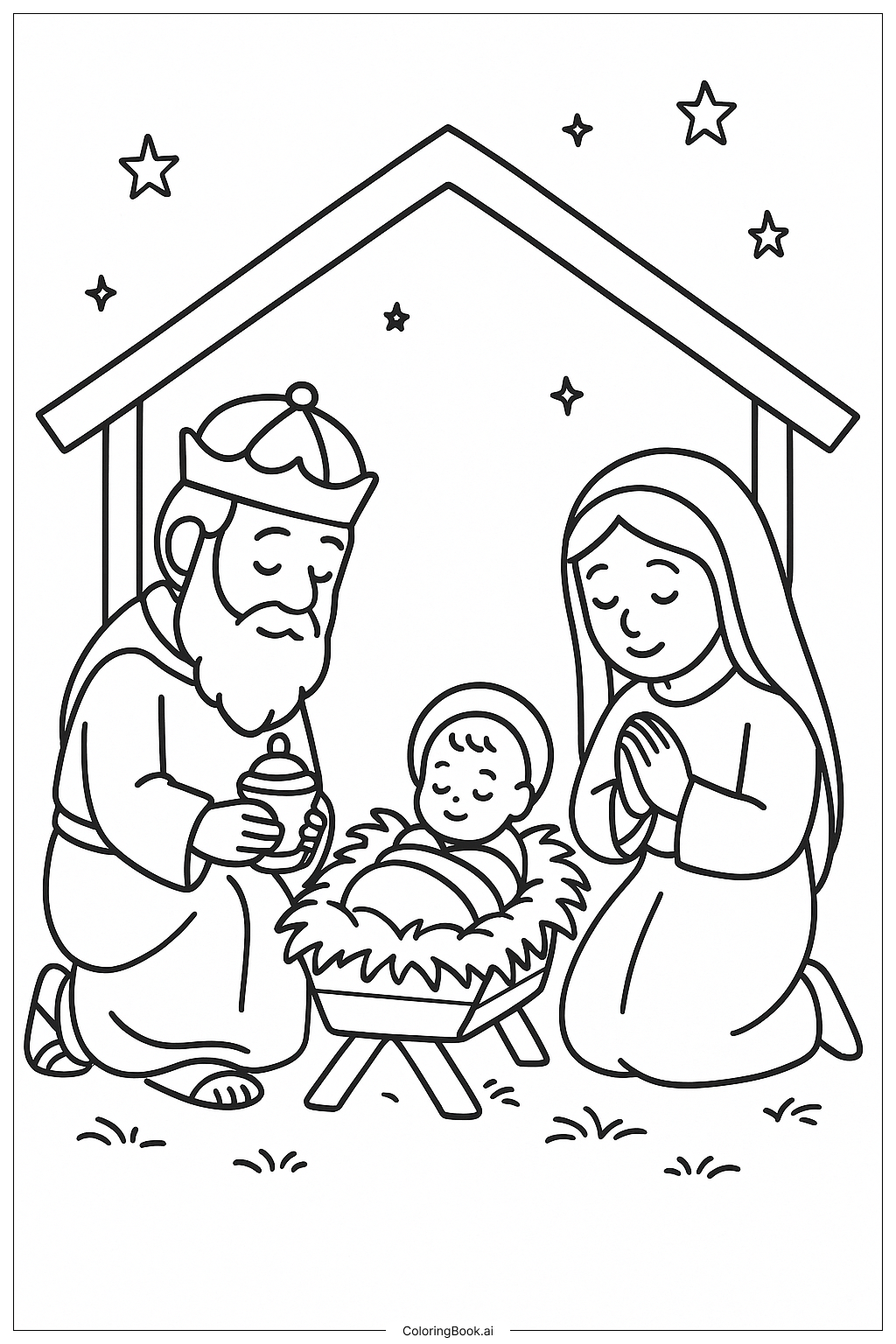 Weiser Mann kniet vor der Krippe Ausmalseite 