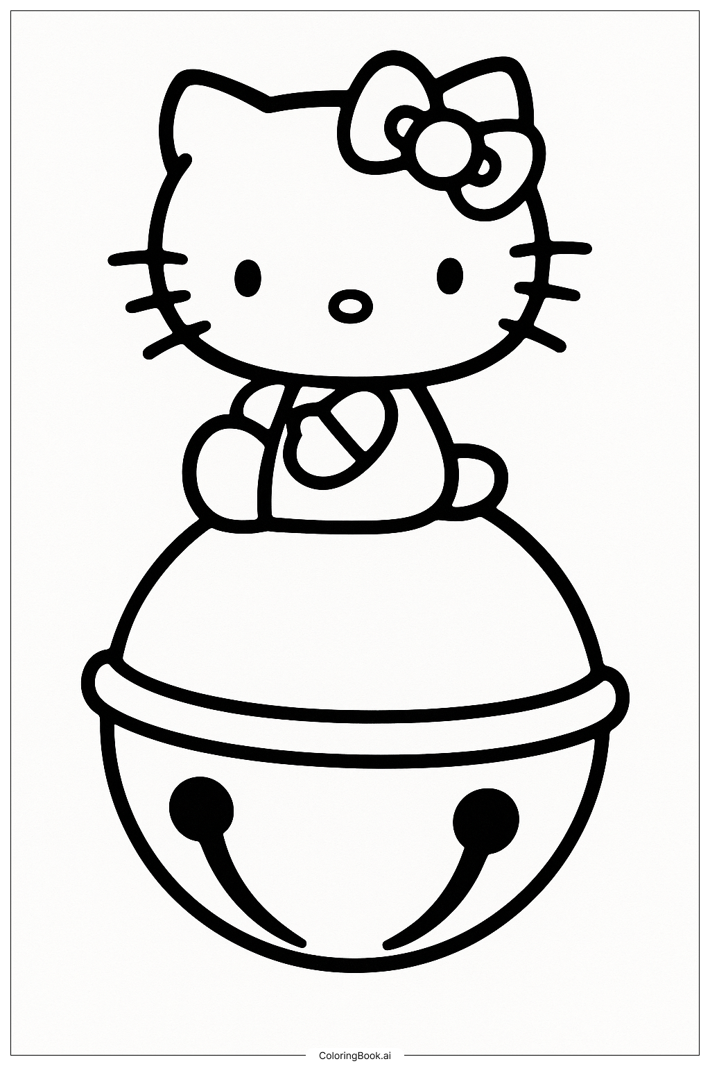  Hello Kitty Sitting On A Large Jingle Bell Coloring Page 