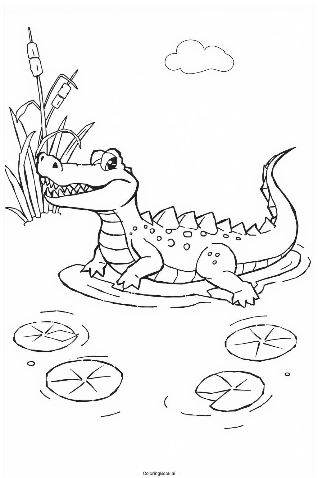  Page de coloriage Crocodile Naviguant à Travers des Eaux Marécageuses 