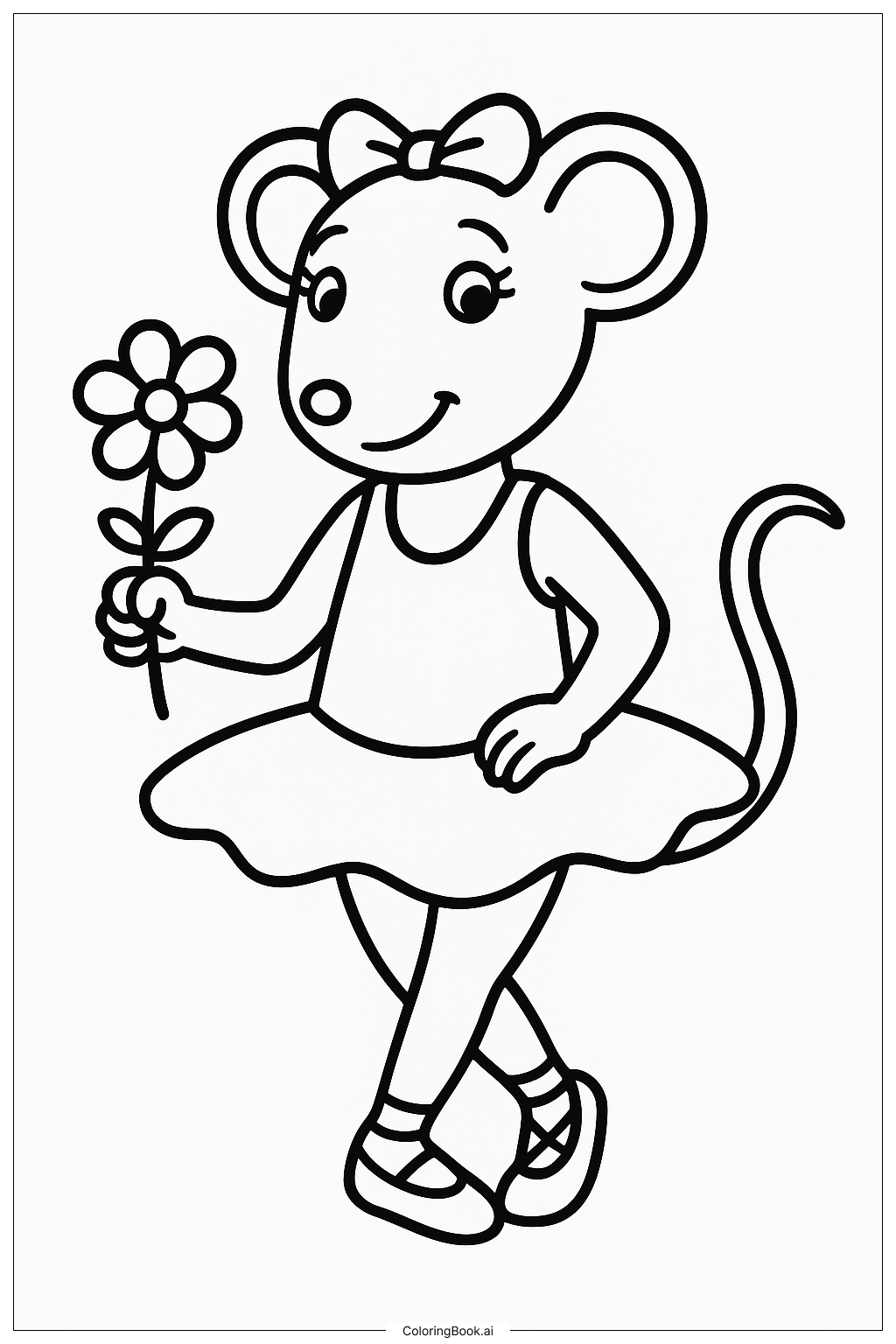  Página para colorear de Angelina Ballerina with a Flower 