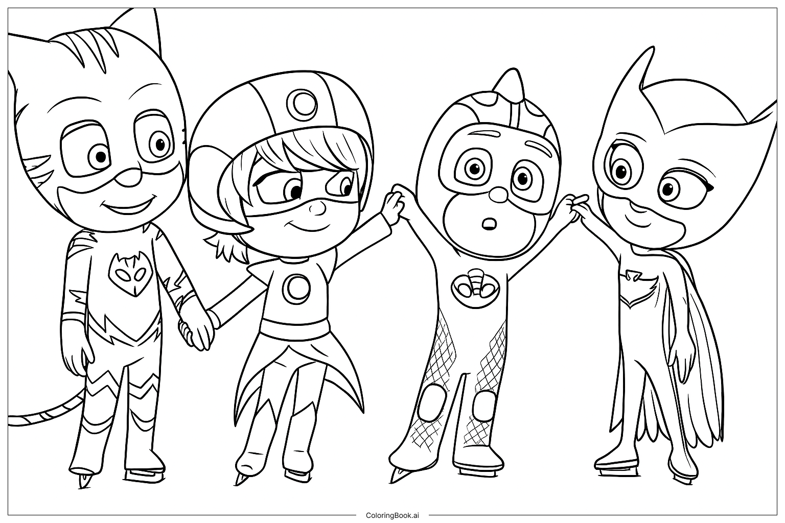  PJ Masksがルナ・ガールと一緒にクリスマスをお祝いの塗り絵ページ 