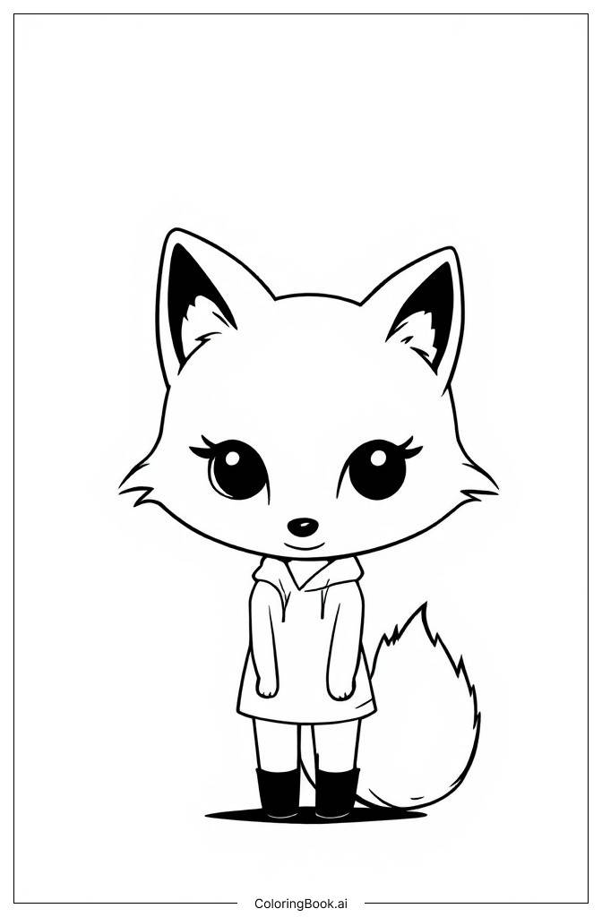  Page de coloriage Fille renard chibi au grand head 