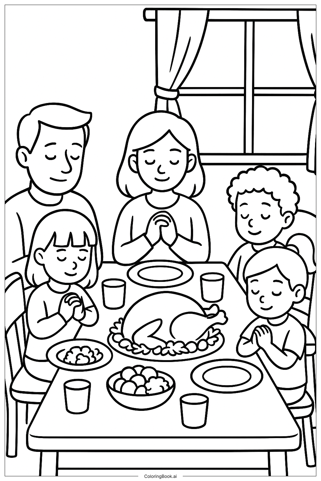  Página para colorear de Orar en la cena de Acción de Gracias 