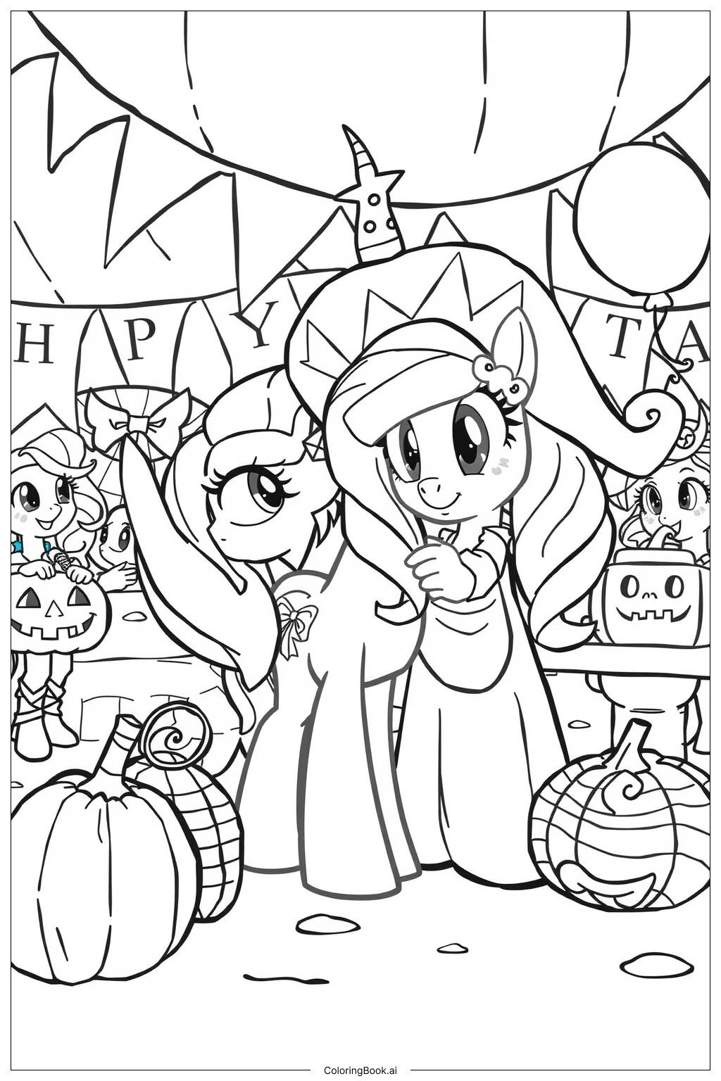  Trang tô màu Bữa tiệc Halloween My Little Pony Vui vẻ 