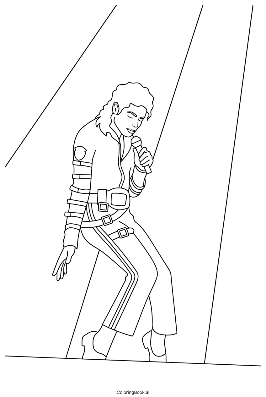 Michael Jackson dancing under bright stage spotlights Coloring Page