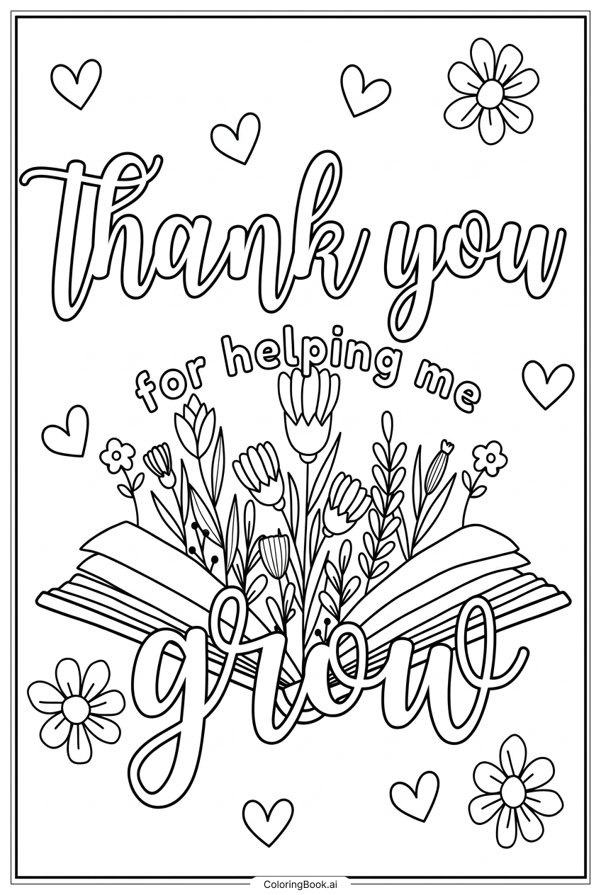 Página para colorear de Gracias Por Ayudarme a Crecer Ramo de Libros