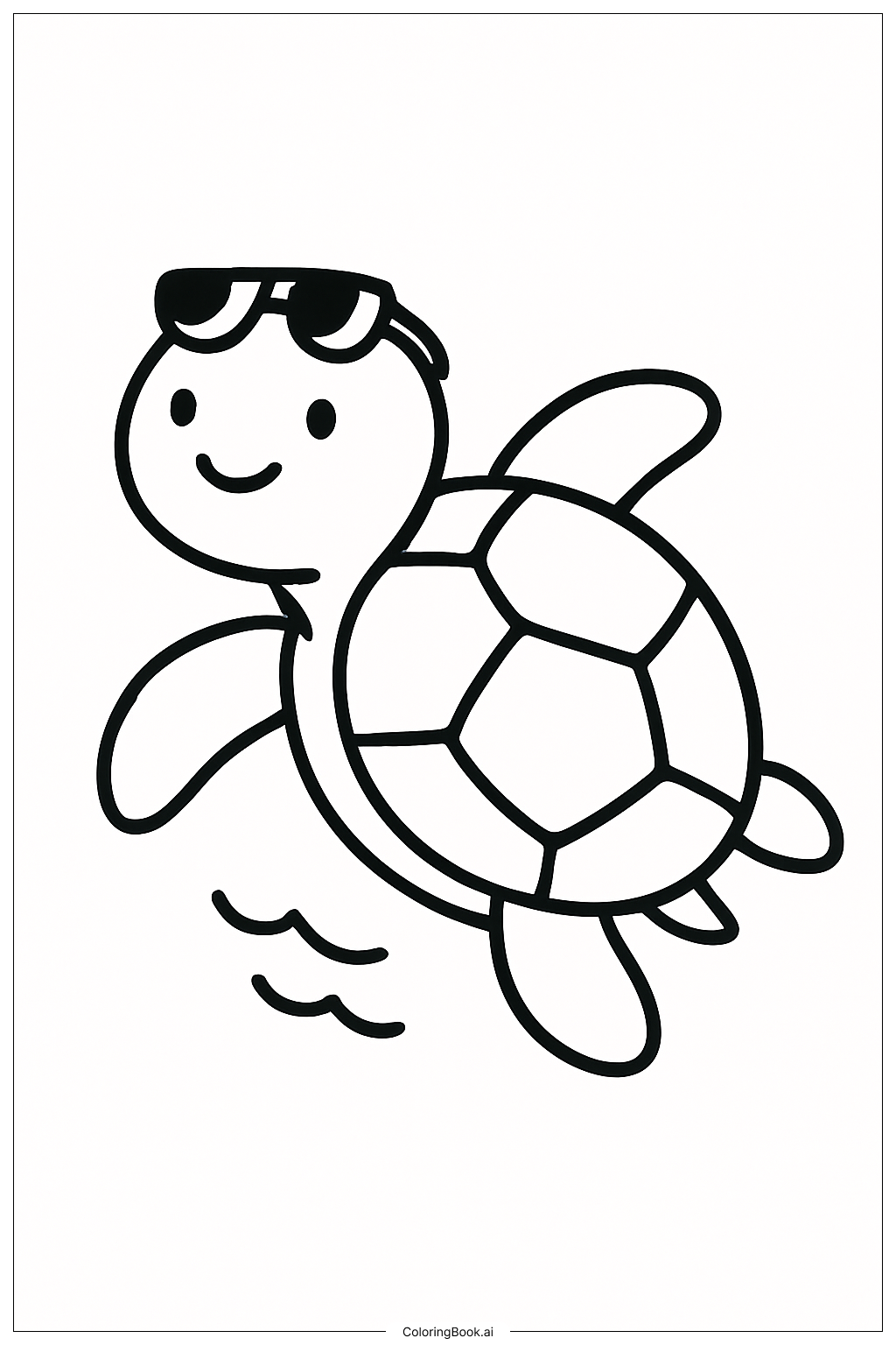  A Cute Summer Turtle Swimming Coloring Page 
