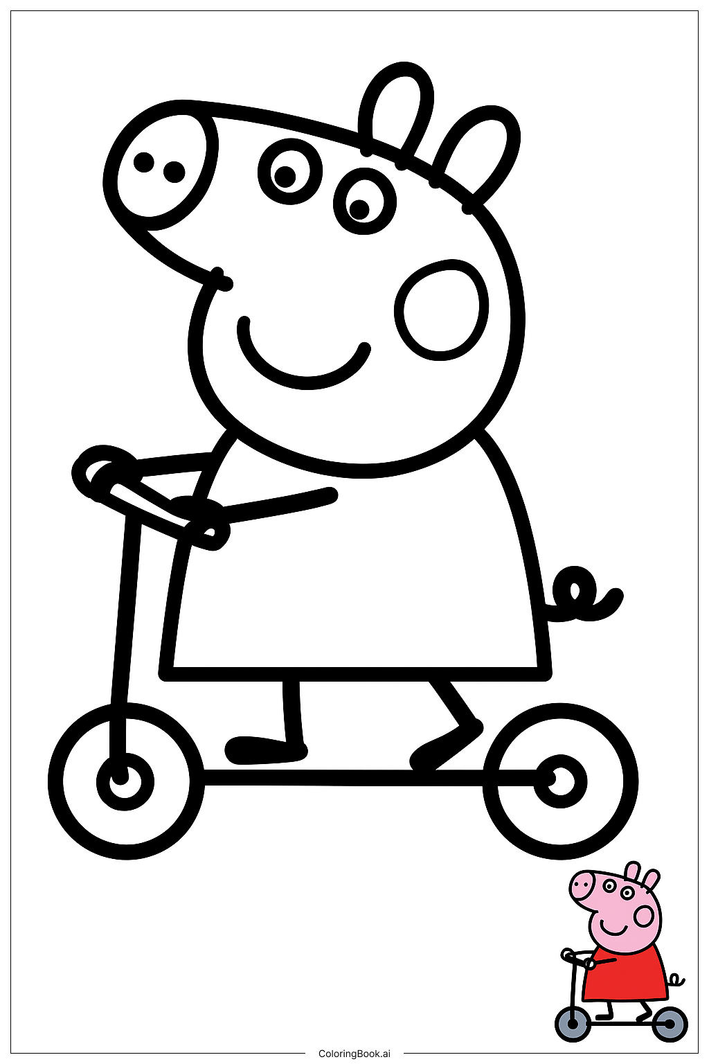  스쿠터를 탄 Peppa 돼지 색칠공부 페이지 
