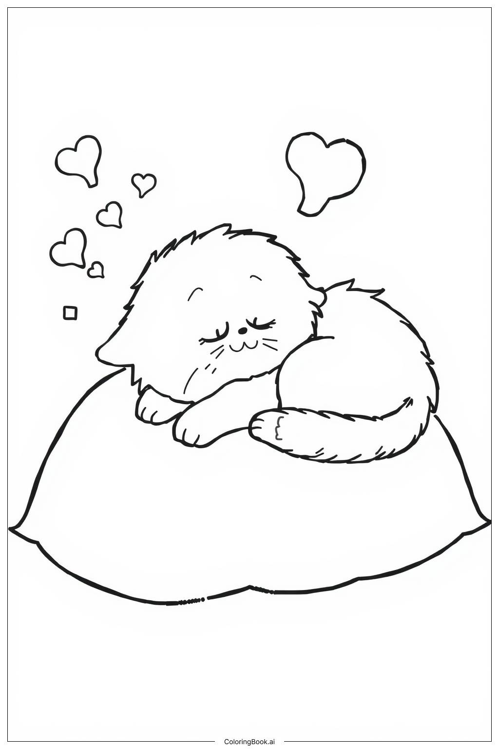  Happy Cat Sleeping Coloring Page 