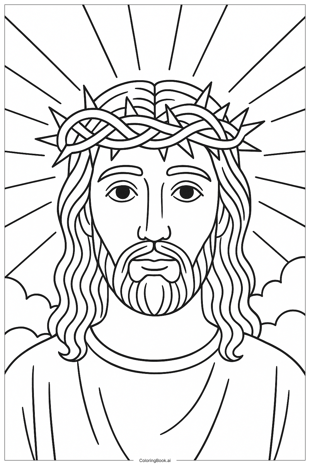  Página para colorear de Retrato Intricado de Jesús con Corona de Espinas 