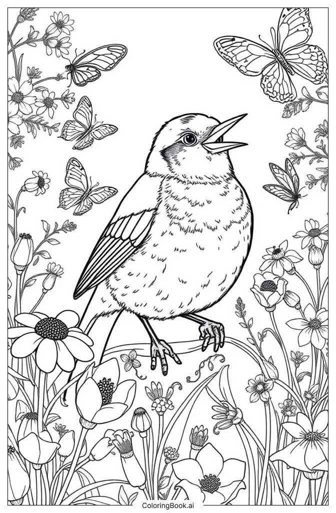  Spring Bird Coloring Page 